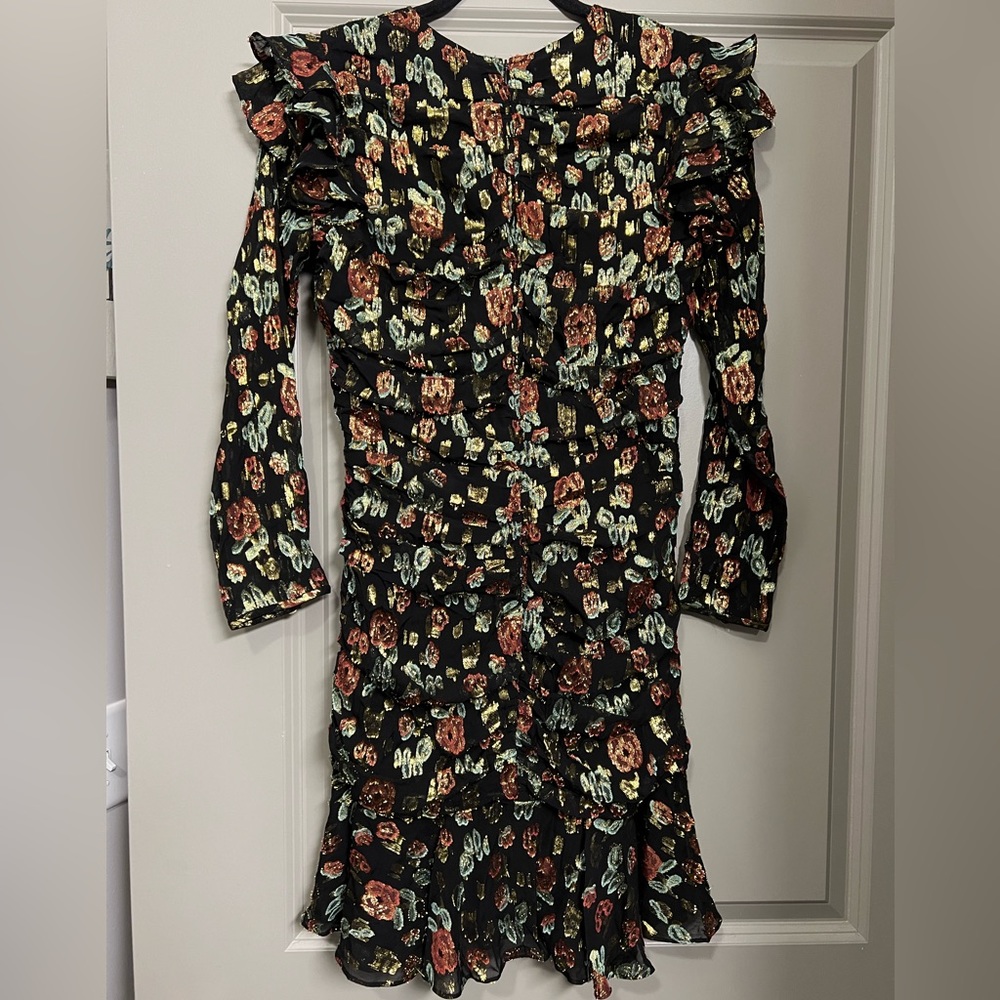Veronica Beard Magg Floral Roses Ruched Silk Dress 6 - Picture 9 of 12